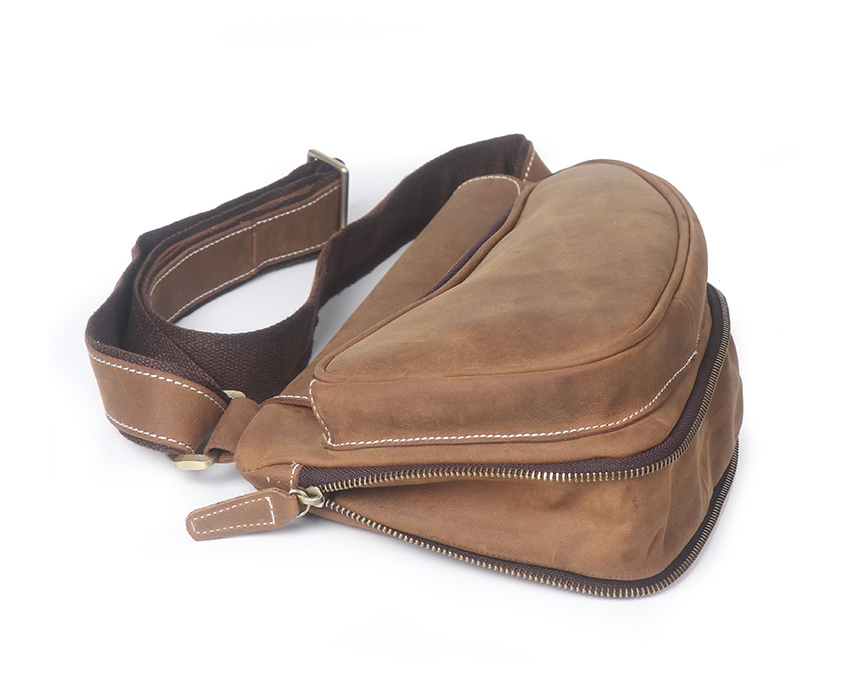 Full Grain Leather Fanny Pack Retro Sling Bag Vintage Leather Chest Bag for Men