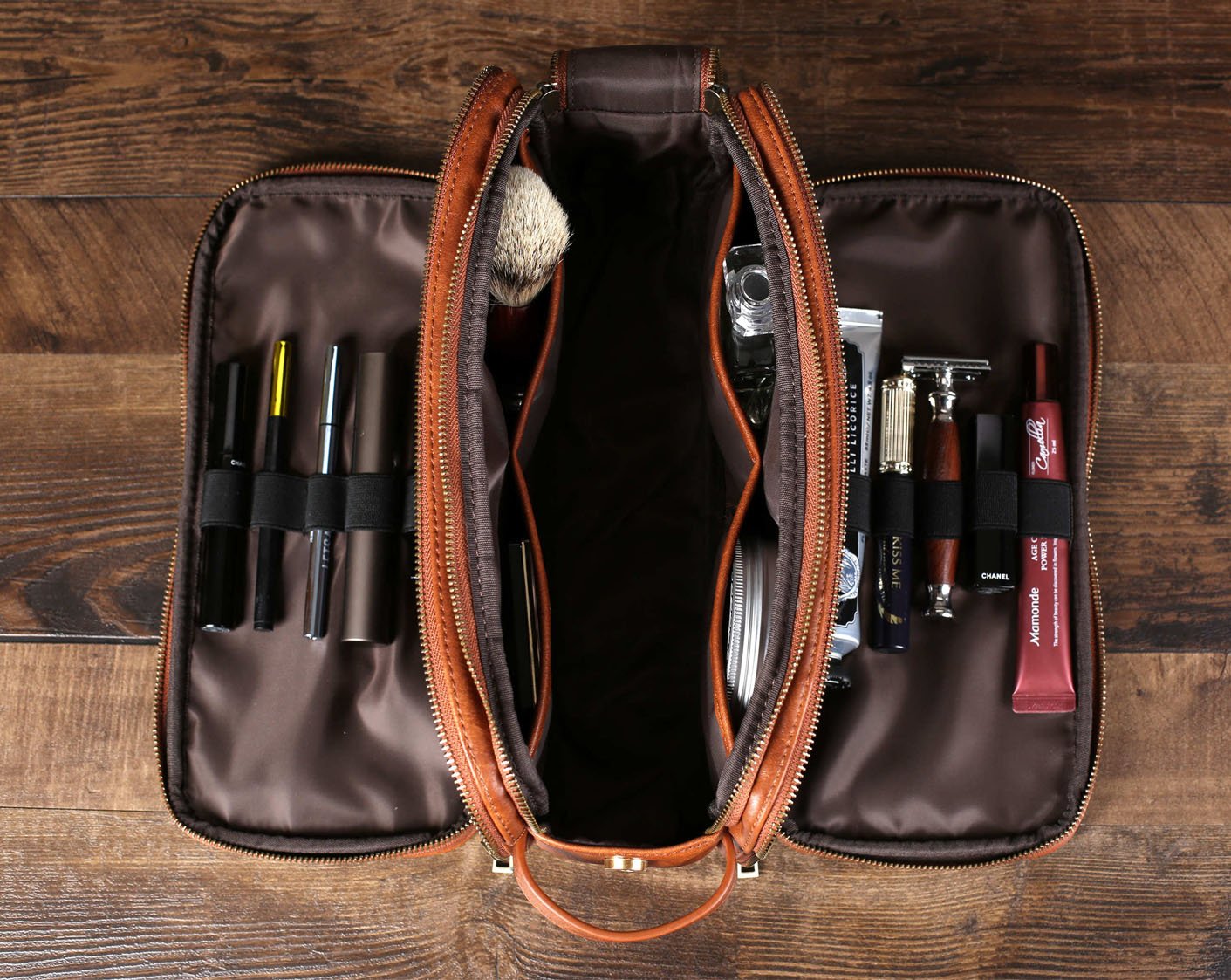 Leather Shaving Bag for Men, Mens PU Leather Toiletry Bag, Leather