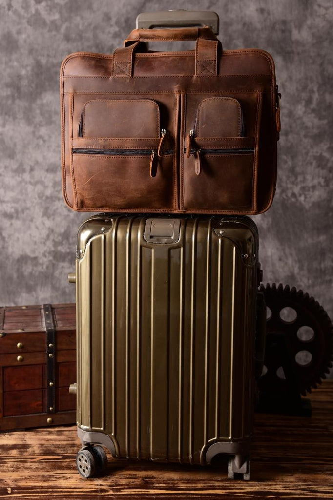 Briefcase For Men Handmade Genuine Leather Laptop Briefcase Suitcase Attachment Bag DZ11 - Unihandmade