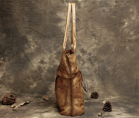 Handmade Full Grain Leather Messenger Bag Tote Bag Shopping Bag DD103 - Unihandmade