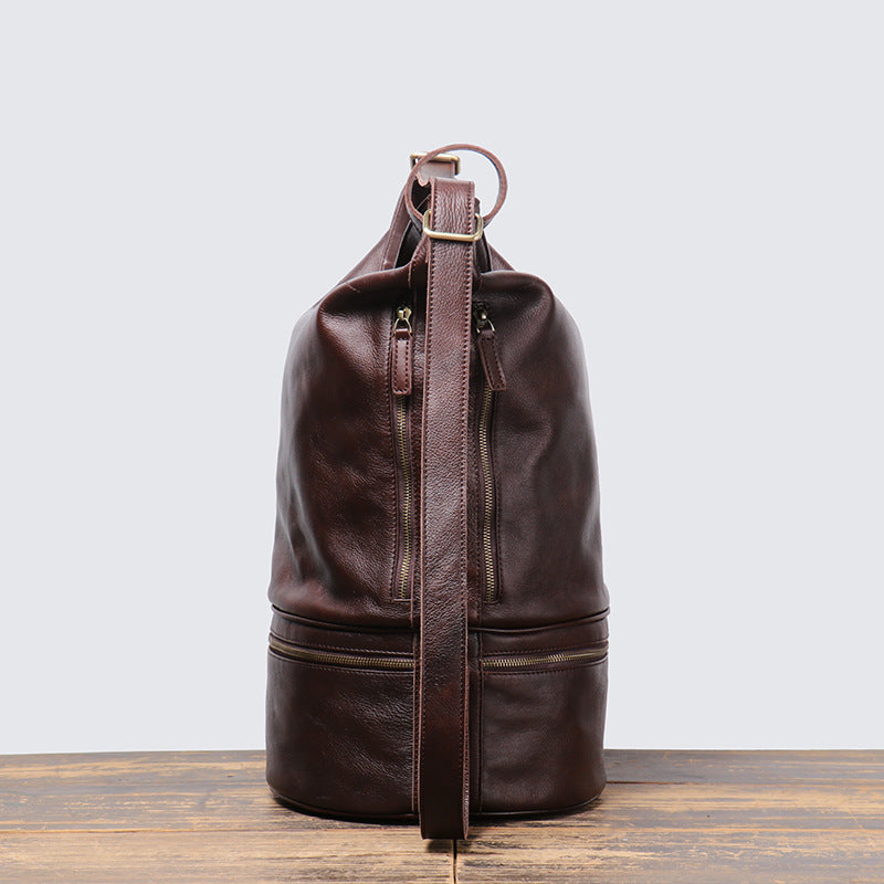 Handmade Full Grain Leather Travel Storage Bag Man Travel Backpack