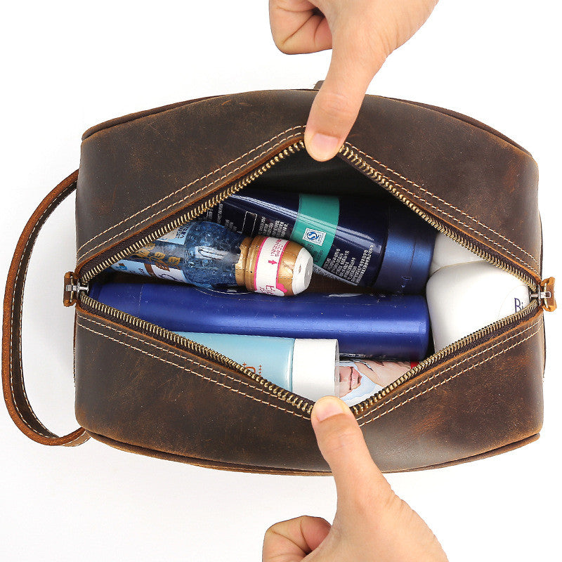 Leather Cosmetic Bag, Make up Toiletry Bag Dopp Kit Case