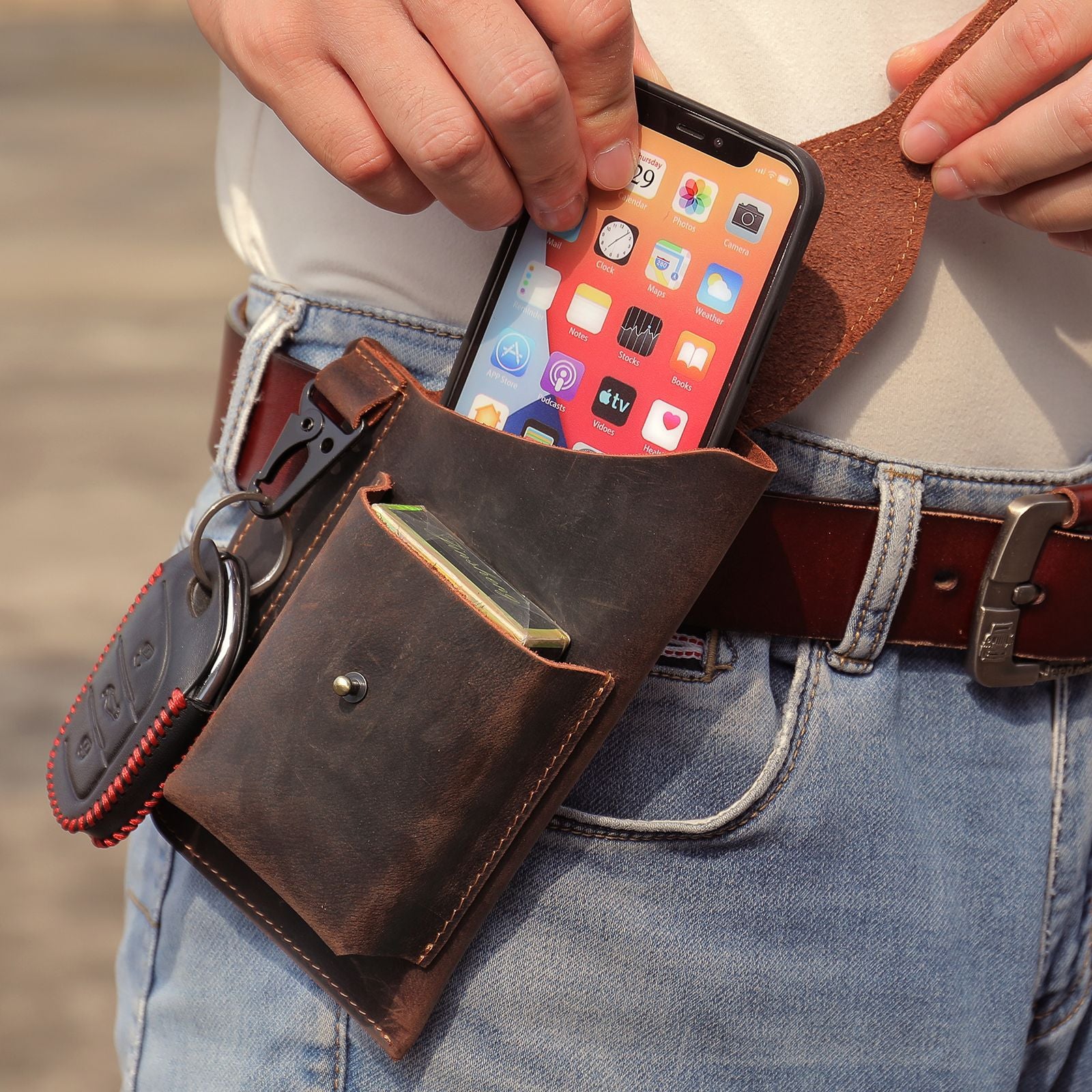 Leather Belt Bag Phone Wallet Purse for Men Loop Case Waist Pack –  Unihandmade