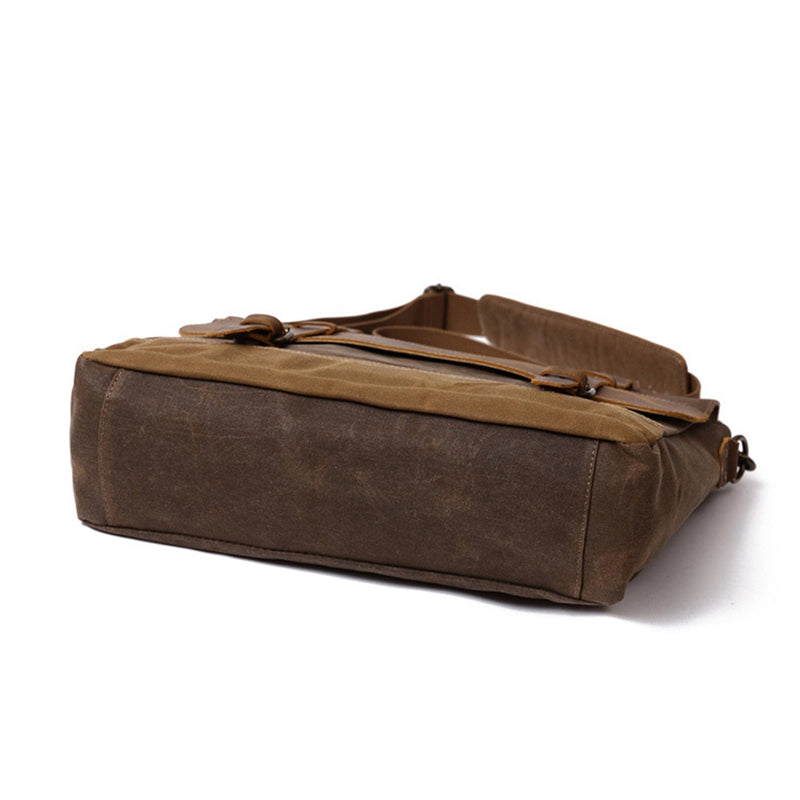 Handmade Waxed Canvas Handbag Waterproof Briefcase Messenger Bag Men Leather Shoulder Bag School Laptop Bag - Unihandmade
