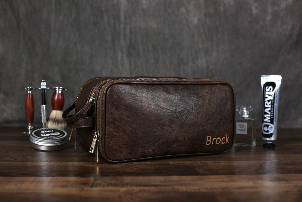 Vegan Leather Toiletry Bag for Men, Travel Shaving Dopp Kit Bag