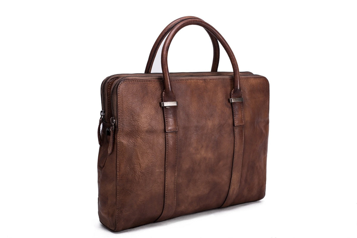 Laptop Bag Vintage Vegetable Tanned Leather Briefcase Messenger Bag ...