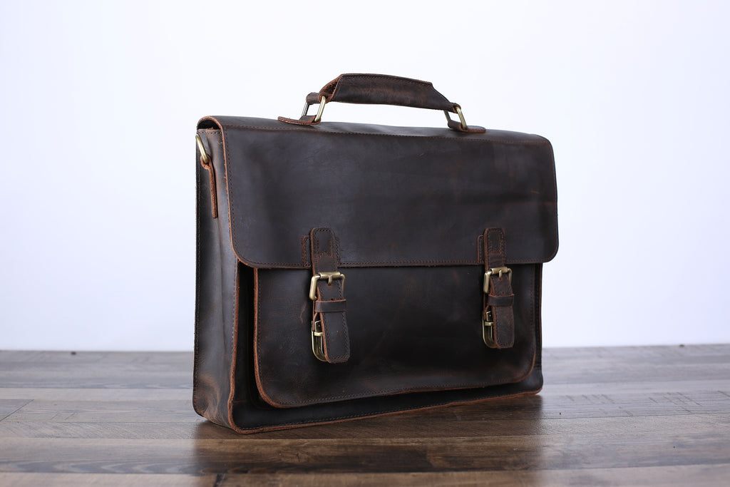 Handmade Vintage Men Leather Briefcase Messenger Bag Men Leather Shoulder Bag School Laptop Bag - Unihandmade
