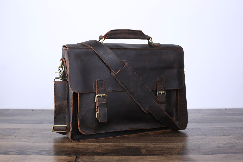 Handmade Vintage Men Leather Briefcase Messenger Bag Men Leather Shoulder Bag School Laptop Bag - Unihandmade