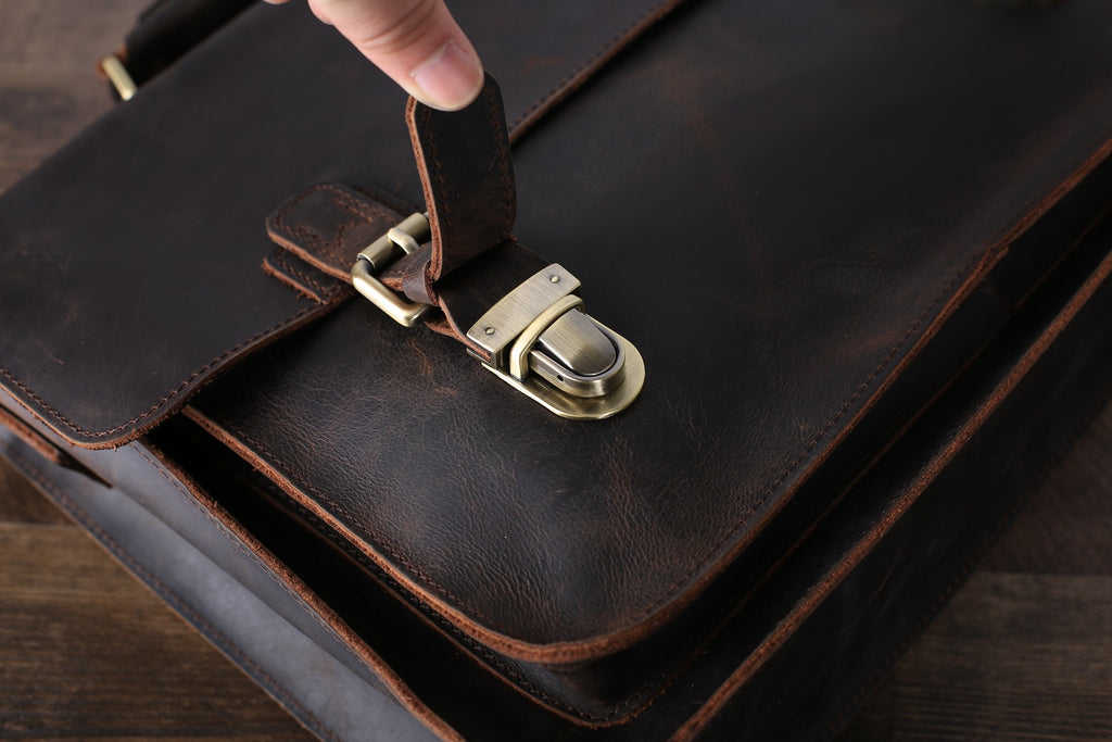 Handmade Vintage Men Leather Briefcase Messenger Bag Men Leather Shoulder Bag School Laptop Bag - Unihandmade