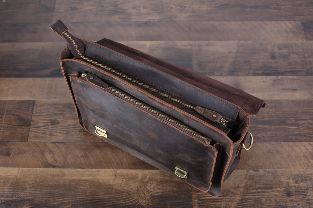 Handmade Vintage Men Leather Briefcase Messenger Bag Men Leather Shoulder Bag School Laptop Bag - Unihandmade