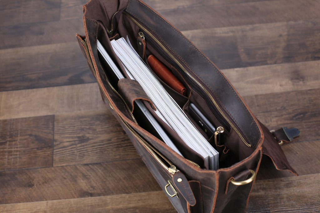Handmade Vintage Men Leather Briefcase Messenger Bag Men Leather Shoulder Bag School Laptop Bag - Unihandmade