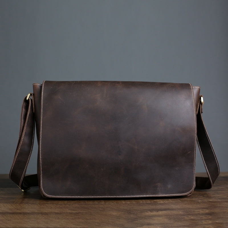 Full Grain Leather Crossbody Bag Small Messenger Bag Casual Shoulder B –  Unihandmade