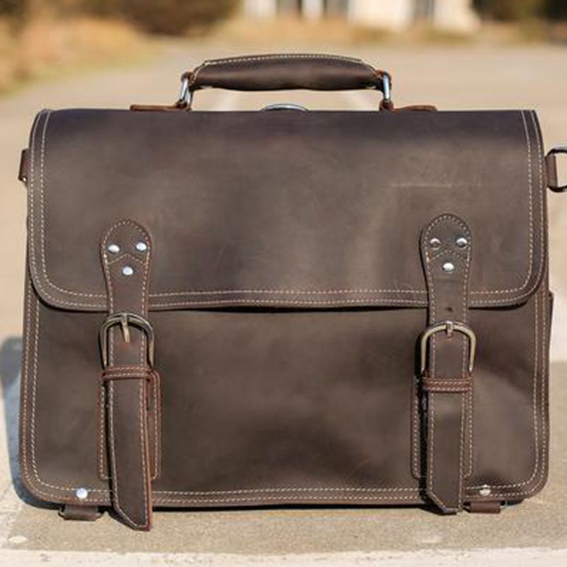 Handmade Rugged Leather Briefcase Satchel Messenger Laptop Bag Large 7161R - Unihandmade