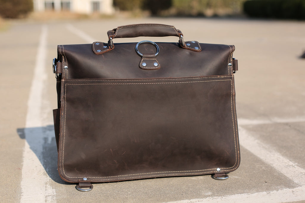 Handmade Rugged Leather Briefcase Satchel Messenger Laptop Bag Large 7161R - Unihandmade