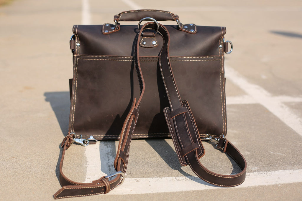 Handmade Rugged Leather Briefcase Satchel Messenger Laptop Bag Large 7161R - Unihandmade