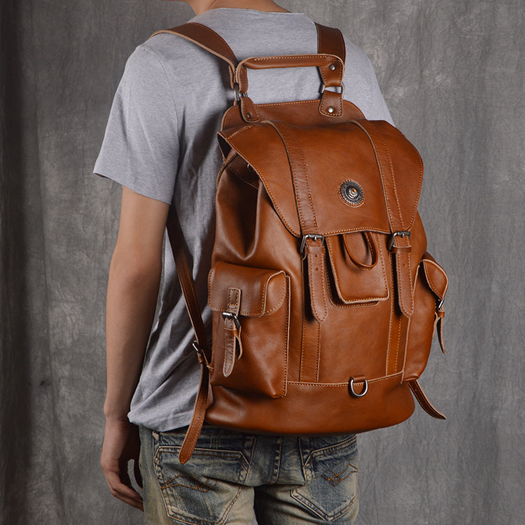 Full Grain Leather with Canvas Backpack Designer Backpacks Casual Scho –  Unihandmade