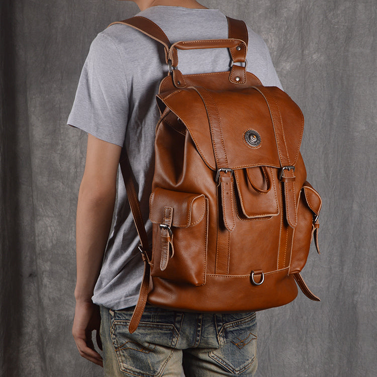 Full Grain Leather Backpack Men Travel Backpack Cool Backpacks - Unihandmade