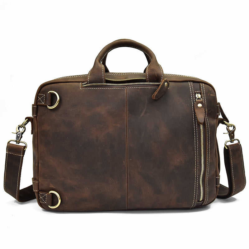 Handmade Leather Briefcase Convertable Backpack Messenger Shoulder Handbag Leather Backpack CN3565 - Unihandmade