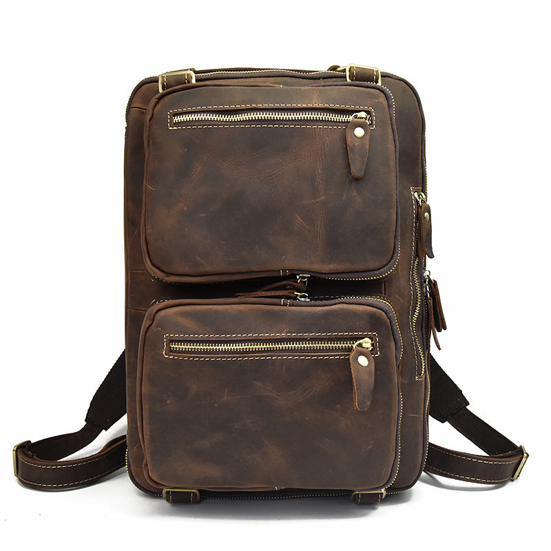 Handmade Leather Briefcase Convertable Backpack Messenger Shoulder Handbag Leather Backpack CN3565 - Unihandmade