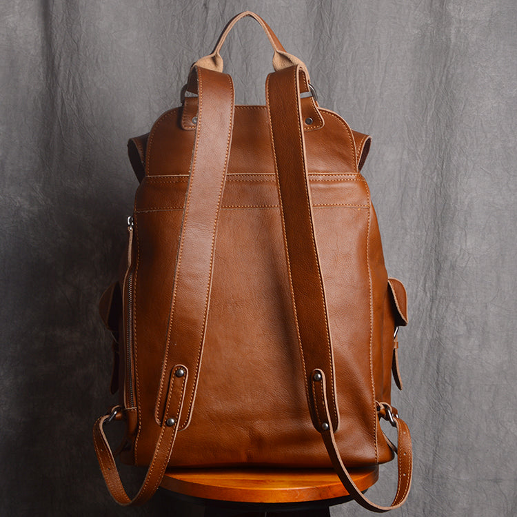 Full Grain Leather with Canvas Backpack Designer Backpacks Casual Scho –  Unihandmade