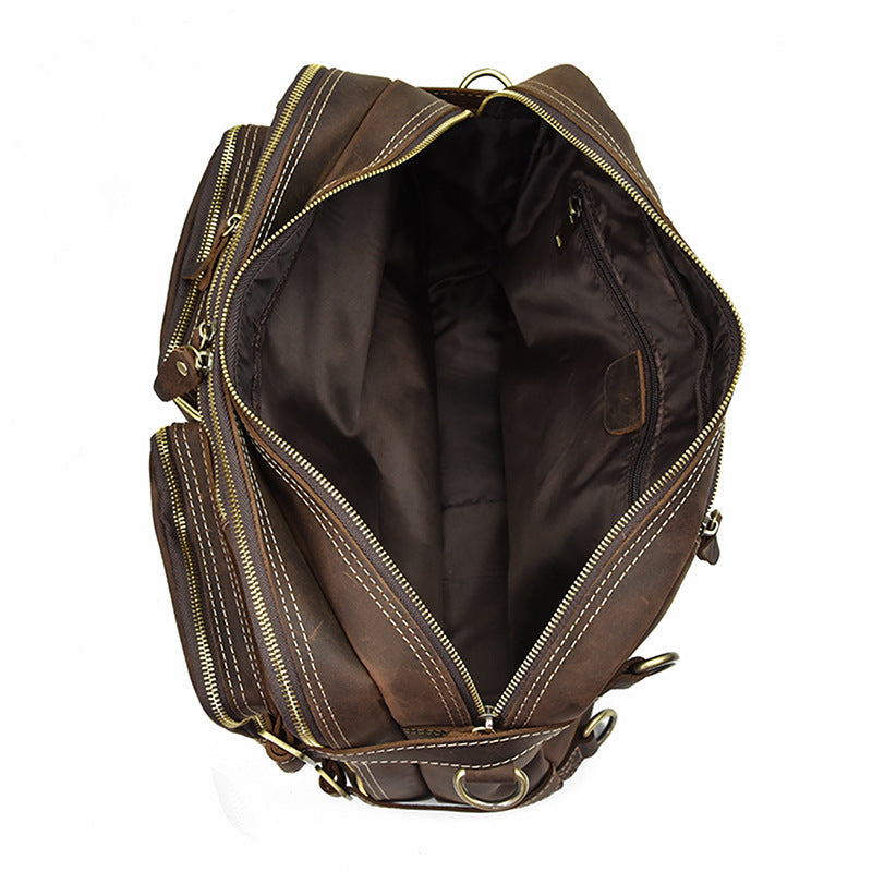 Handmade Leather Briefcase Convertable Backpack Messenger Shoulder Handbag Leather Backpack CN3565 - Unihandmade