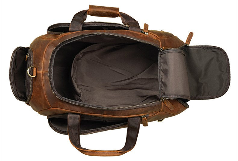 Full Grain Leather Backpack Convertible Duffel Bag with Shoe Pouch