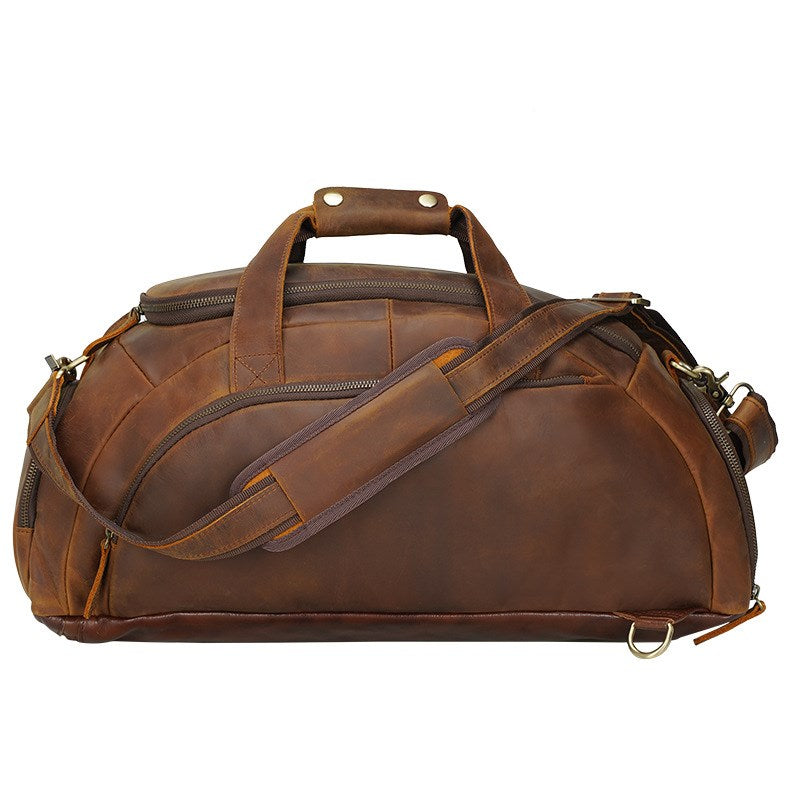 Full Grain Leather Backpack Convertible Duffel Bag with Shoe Pouch
