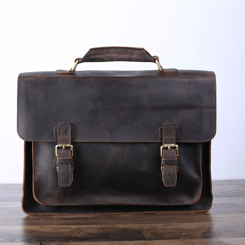 Handmade Vintage Men Leather Briefcase Messenger Bag Men Leather Shoulder Bag School Laptop Bag - Unihandmade