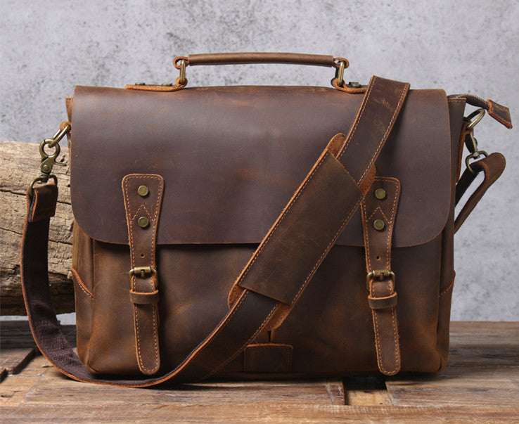 Handmade Full Grain Rustic Leather Messenger Bag Crossbody Bag