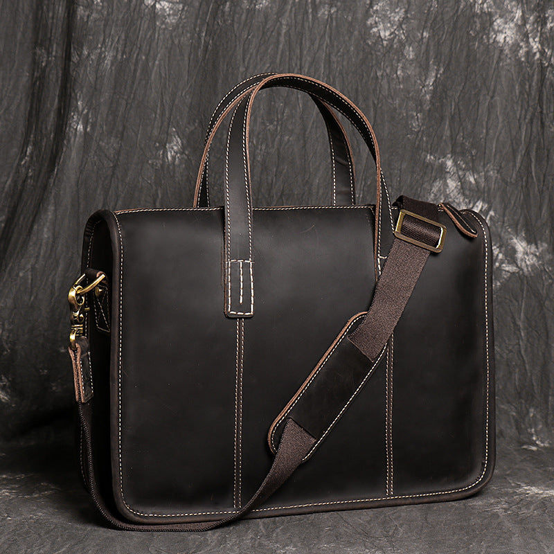 Leather Briefcase Men Black Leather Messenger Bag Men's 