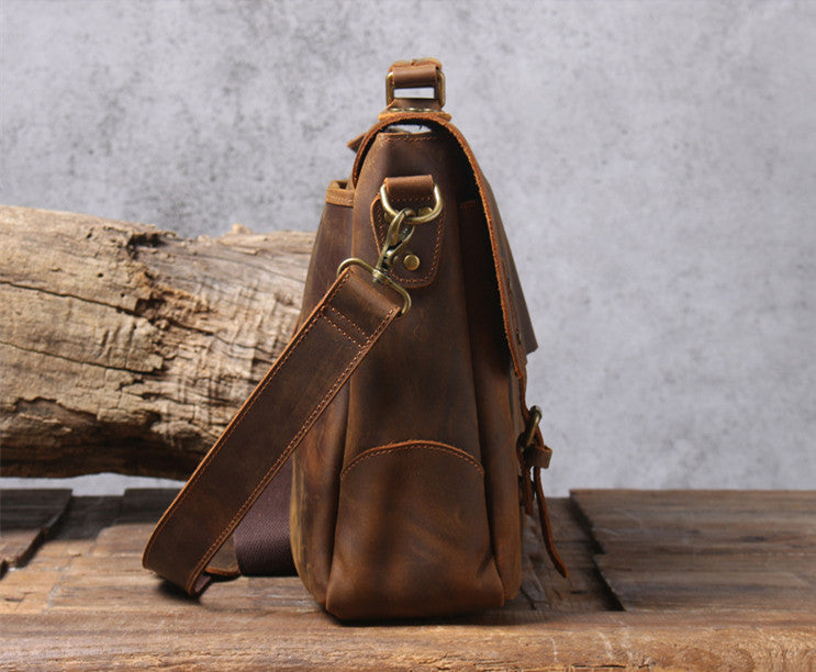 Handmade Full Grain Rustic Leather Messenger Bag Crossbody Bag