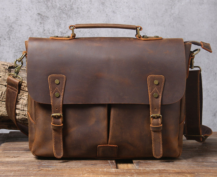 Handmade Full Grain Rustic Leather Messenger Bag Crossbody Bag ...