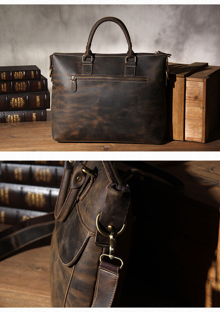Handmade Vintage Leather Men Briefcase Leather Messenger Bag YS8013 - Unihandmade