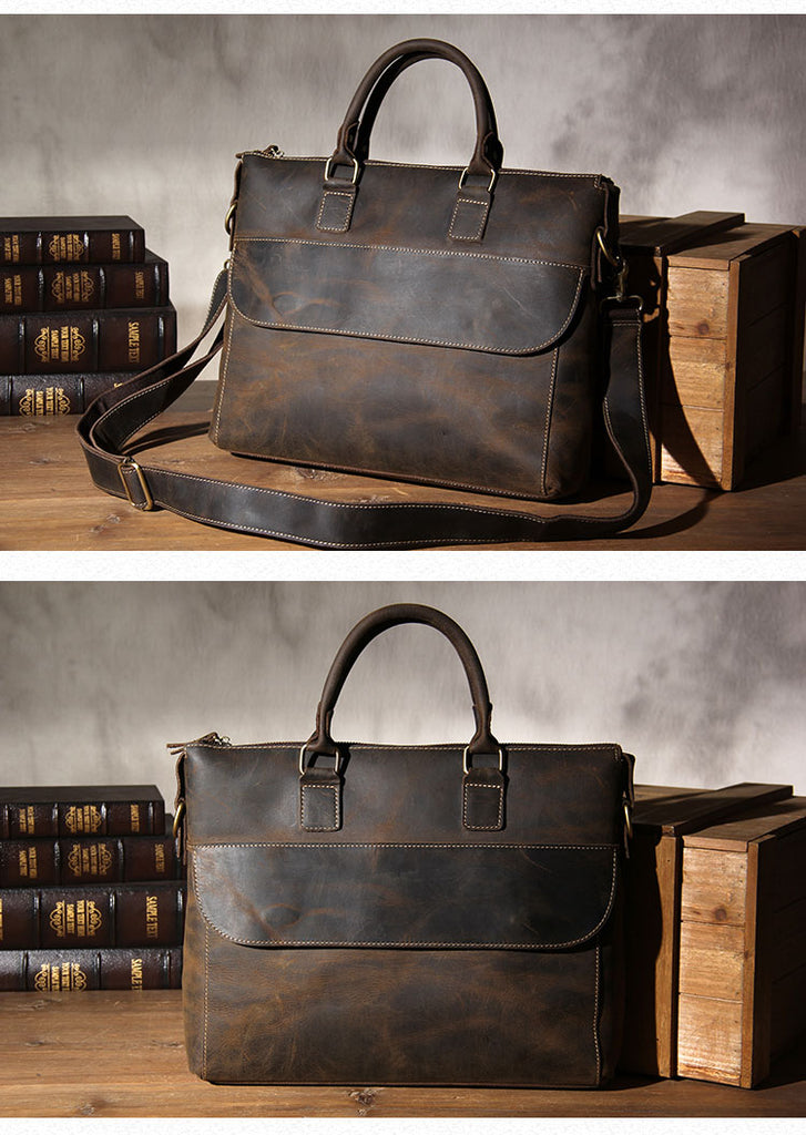 Handmade Vintage Leather Men Briefcase Leather Messenger Bag YS8013 - Unihandmade