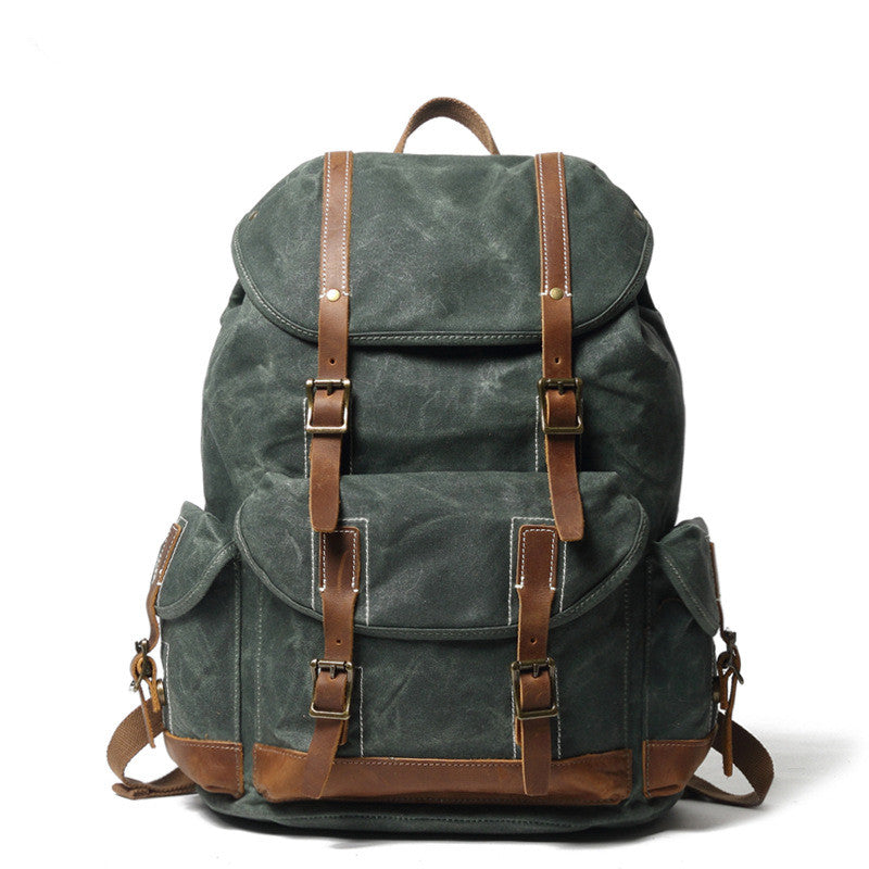 Personalized Waxed Canvas Travel Backpack School Backpack Hiking Rucksack Laptop Backpack Blue Green / No