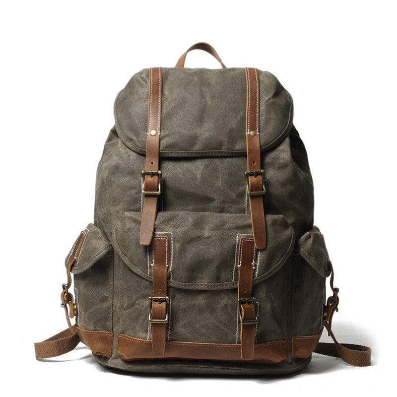 Personalized Waxed Canvas Travel Backpack School Backpack Hiking Rucksack Laptop Backpack Blue Green / No