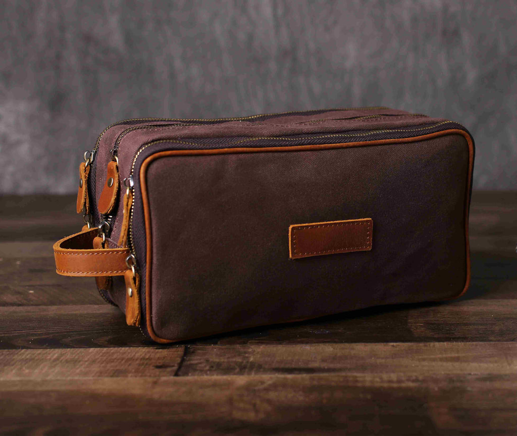 Groomsmen Gift Canvas Toiletry Bag Waxed Canvas Dopp Kit Shaving Kit Bag