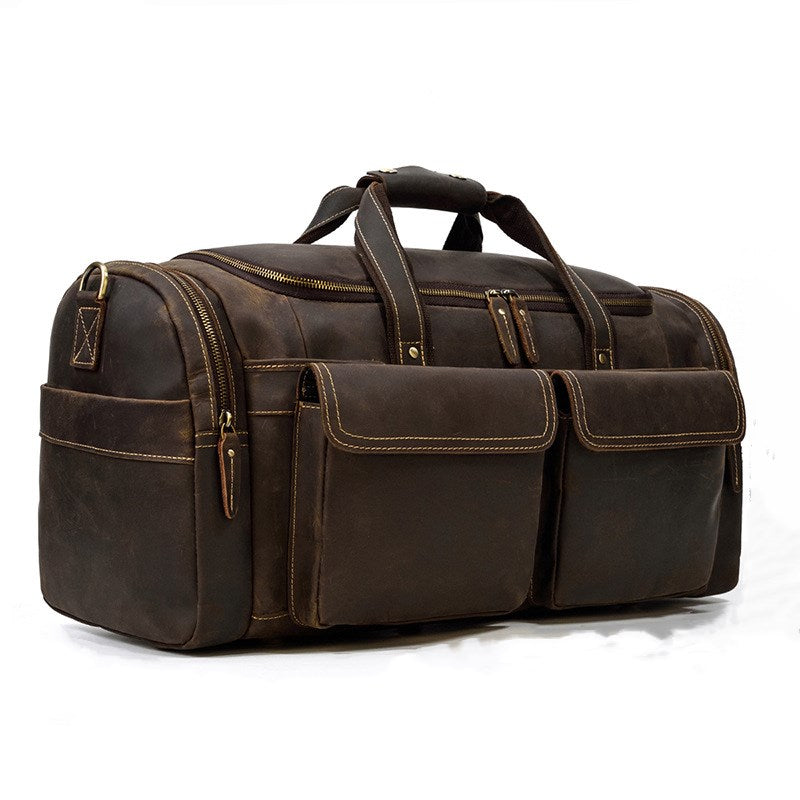 22" Large Size Travel Bag Personalized Leather Duffel Bag Weekend Bag Dark Brown / Yes 22" Large Size Travel Bag Personalized Leather Duffel Bag Weekend Bag Dark Brown / Yes