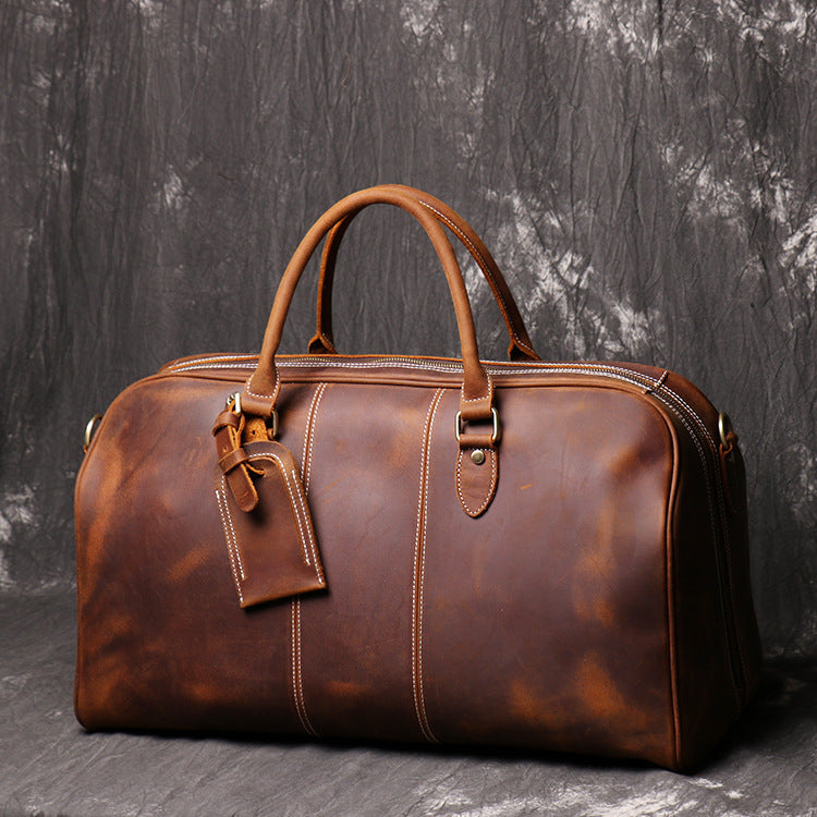 men's bags travel Handmade Vintage Leather Overnight Duffel Bag Travel Bag Holdall Luggage Bag Vintage Brown / Yes