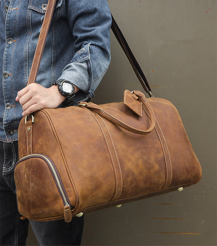 Handmade Large Vintage Full Grain Leather Duffle Bag with shoe Compartment