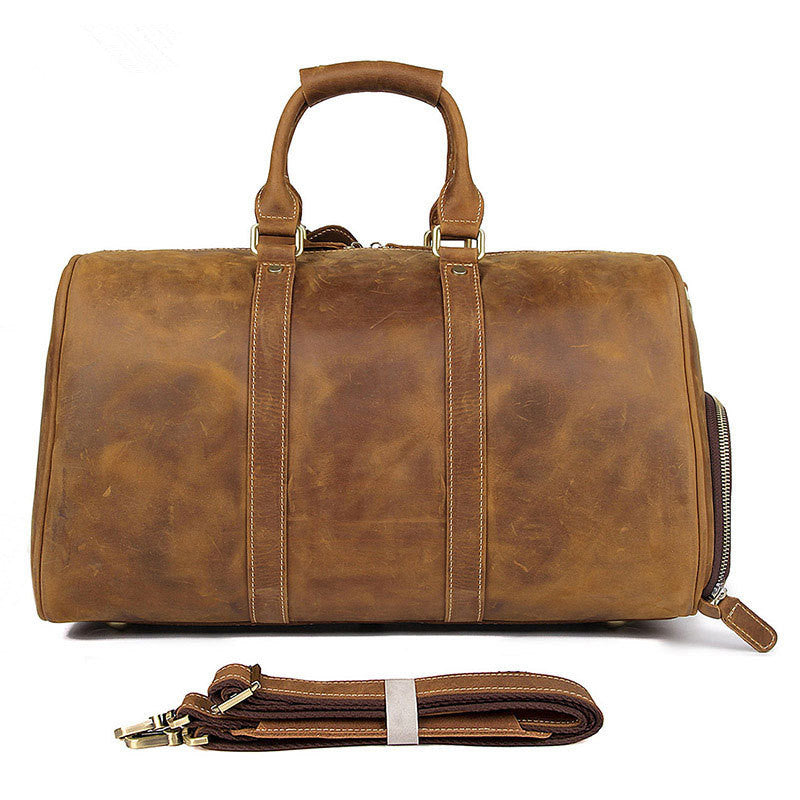Handmade Large Vintage Full Grain Leather Duffel Bag Travel Luggage Bag Duffle bag with Shoes Compartment 7077 - Unihandmade