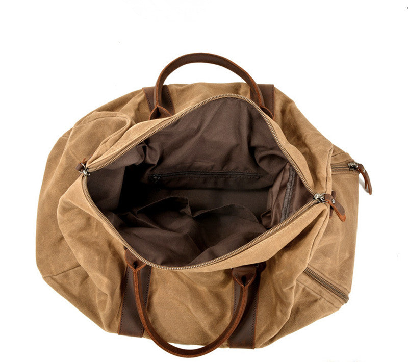 Waxed Canvas Leather Travel Bag Duffle Bag Weekender Bag with Shoe Pouch - Unihandmade