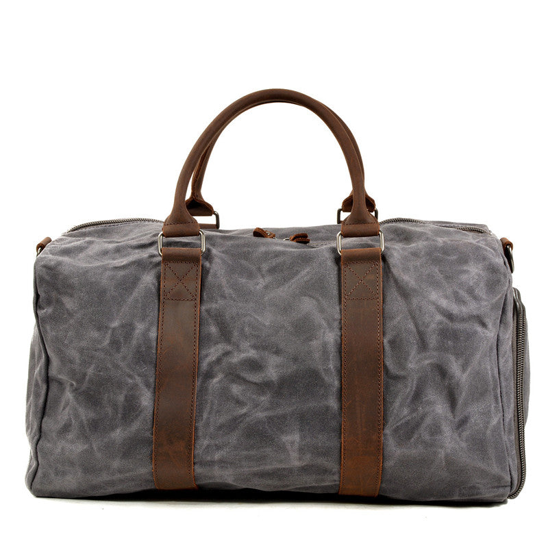 Waxed Canvas Leather Travel Bag Duffle Bag Weekender Bag with Shoe Pouch - Unihandmade