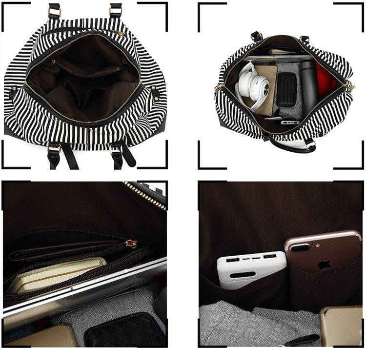 New Canvas Duffel Bag Leather Travel Bag Carryall Tote Bag with Leather Straps