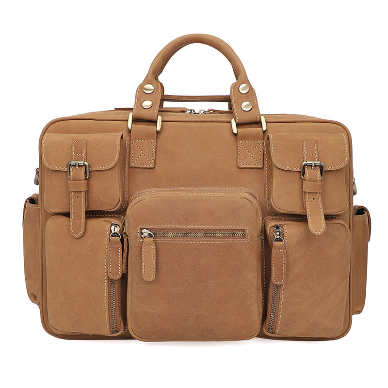 Vintage Cowhide Leather Handbag Men Briefcase Laptop Bag