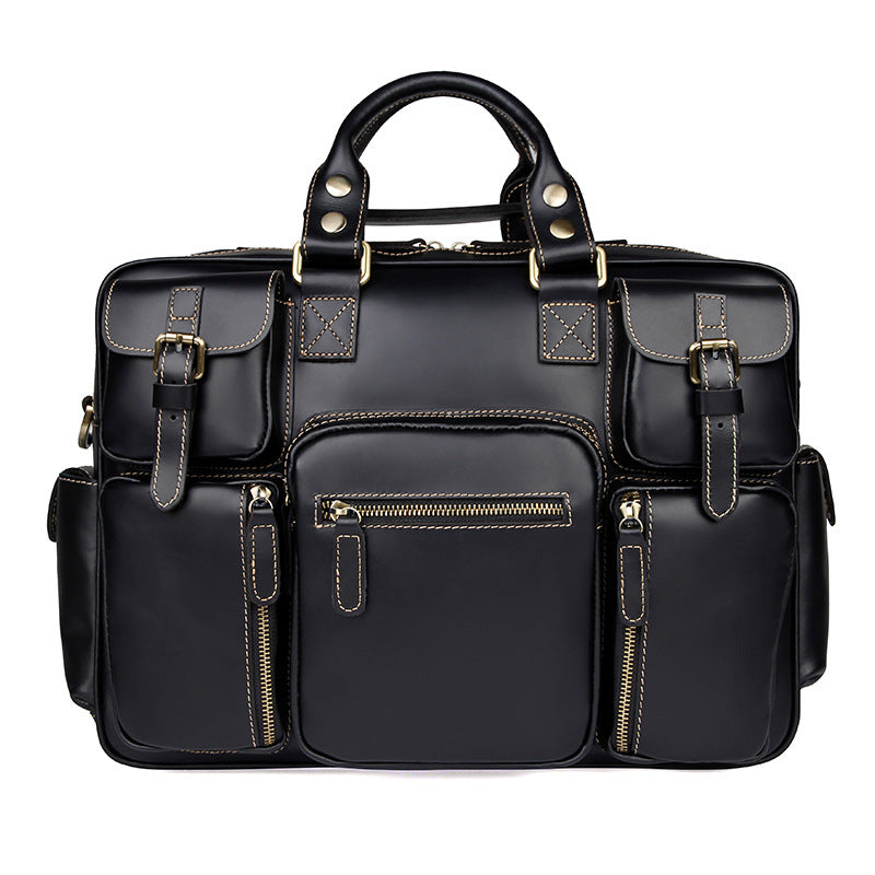 Vintage Cowhide Leather Handbag Men Briefcase Laptop Bag