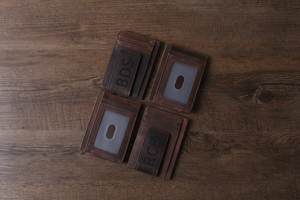 Personalized Leather Money Clip Wallet Card Holder RFID Blocking Wallet