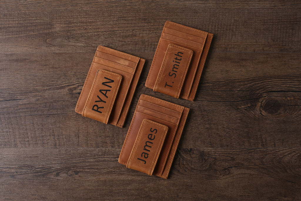 Personalized Wedding Gift RFID Blocking Leather Money Clip