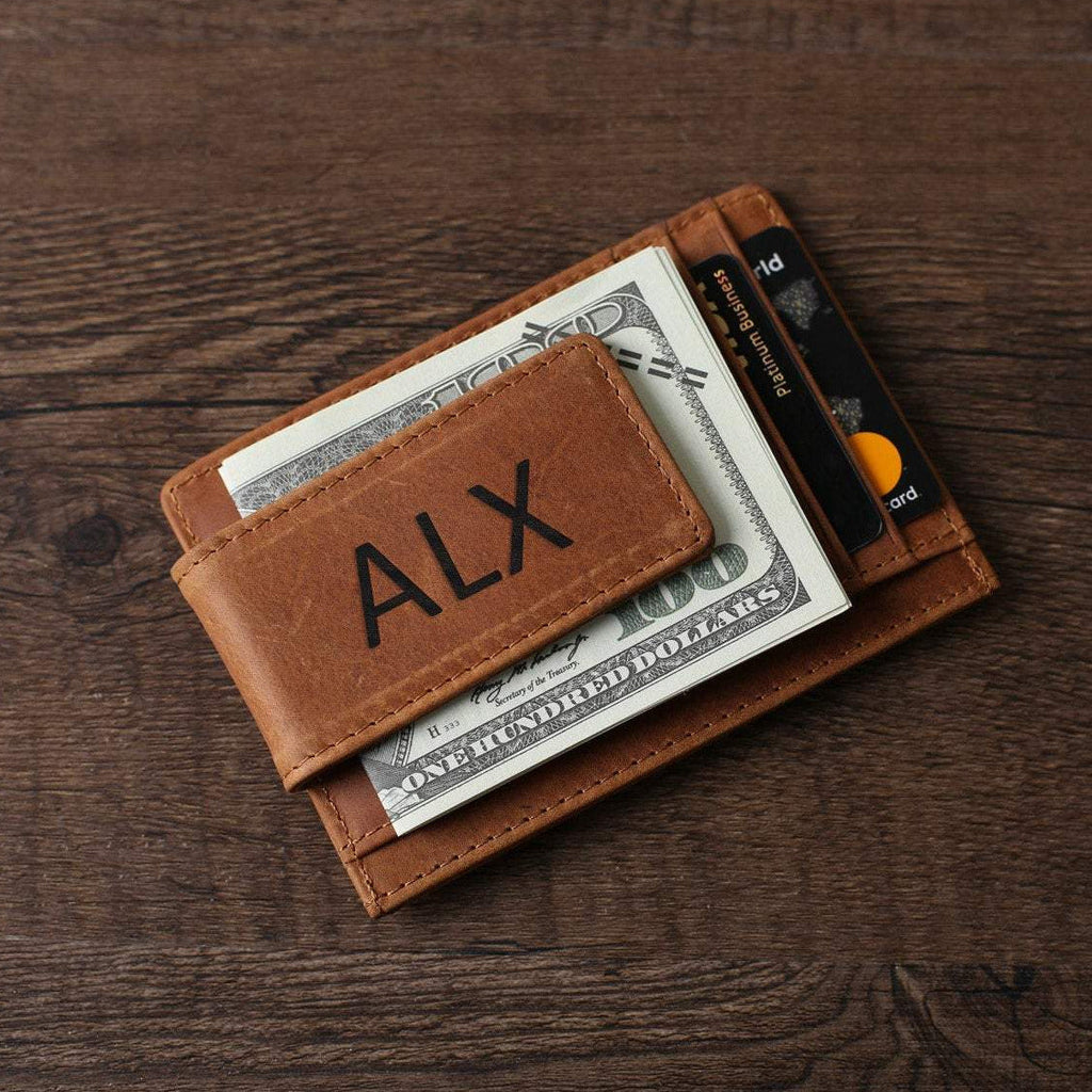 Personalized Leather Money Clip Wallet Card Holder RFID Blocking Wallet