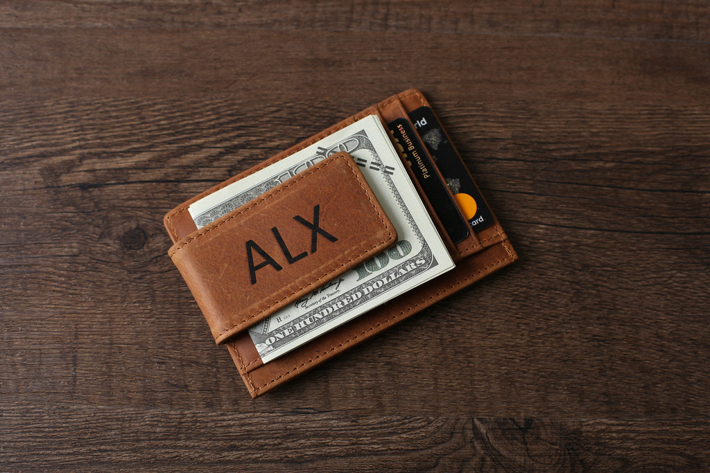 Personalized Wedding Gift RFID Blocking Leather Money Clip